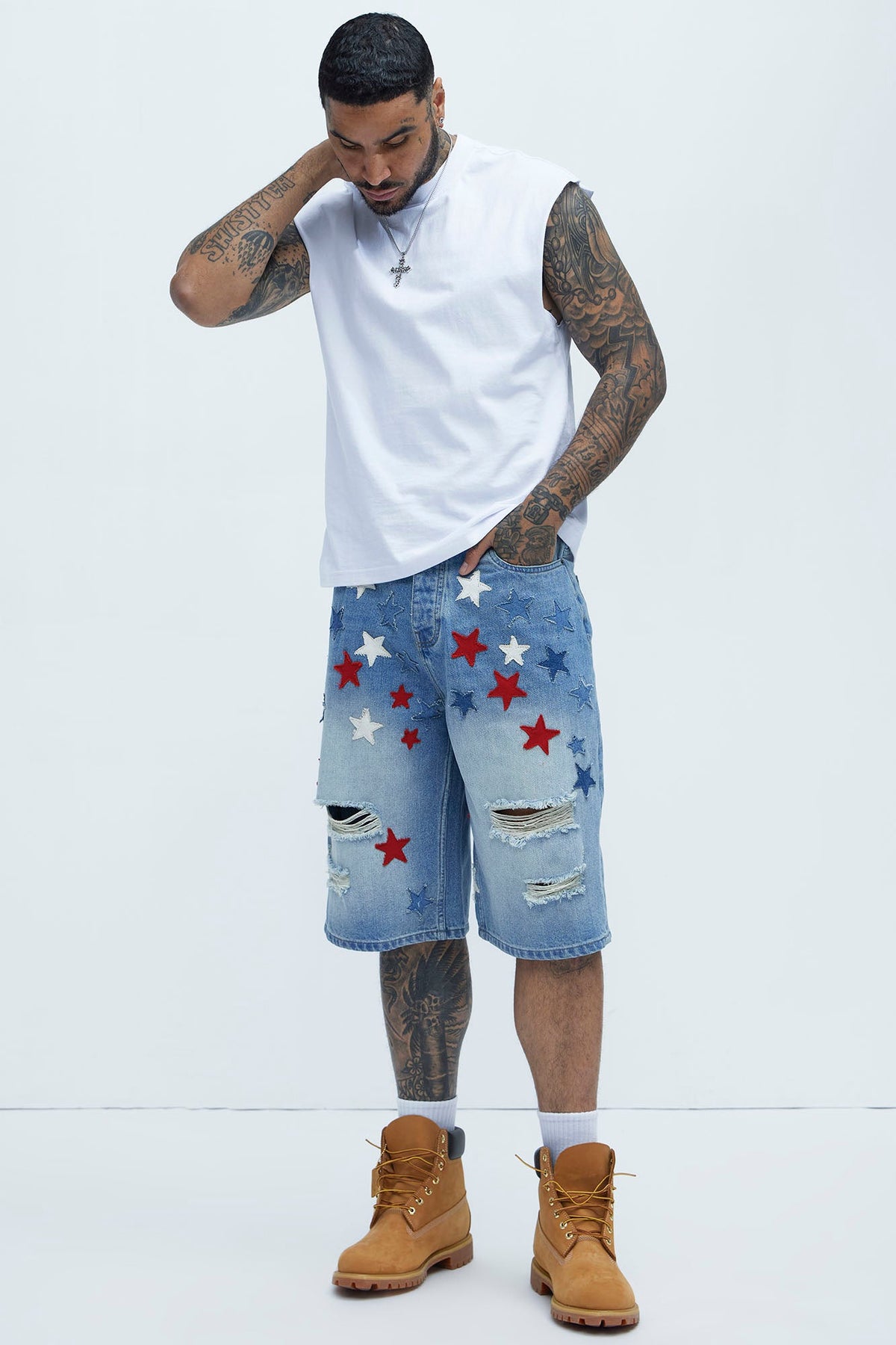 Patriot Baggy Denim Shorts - Light Wash image 2
