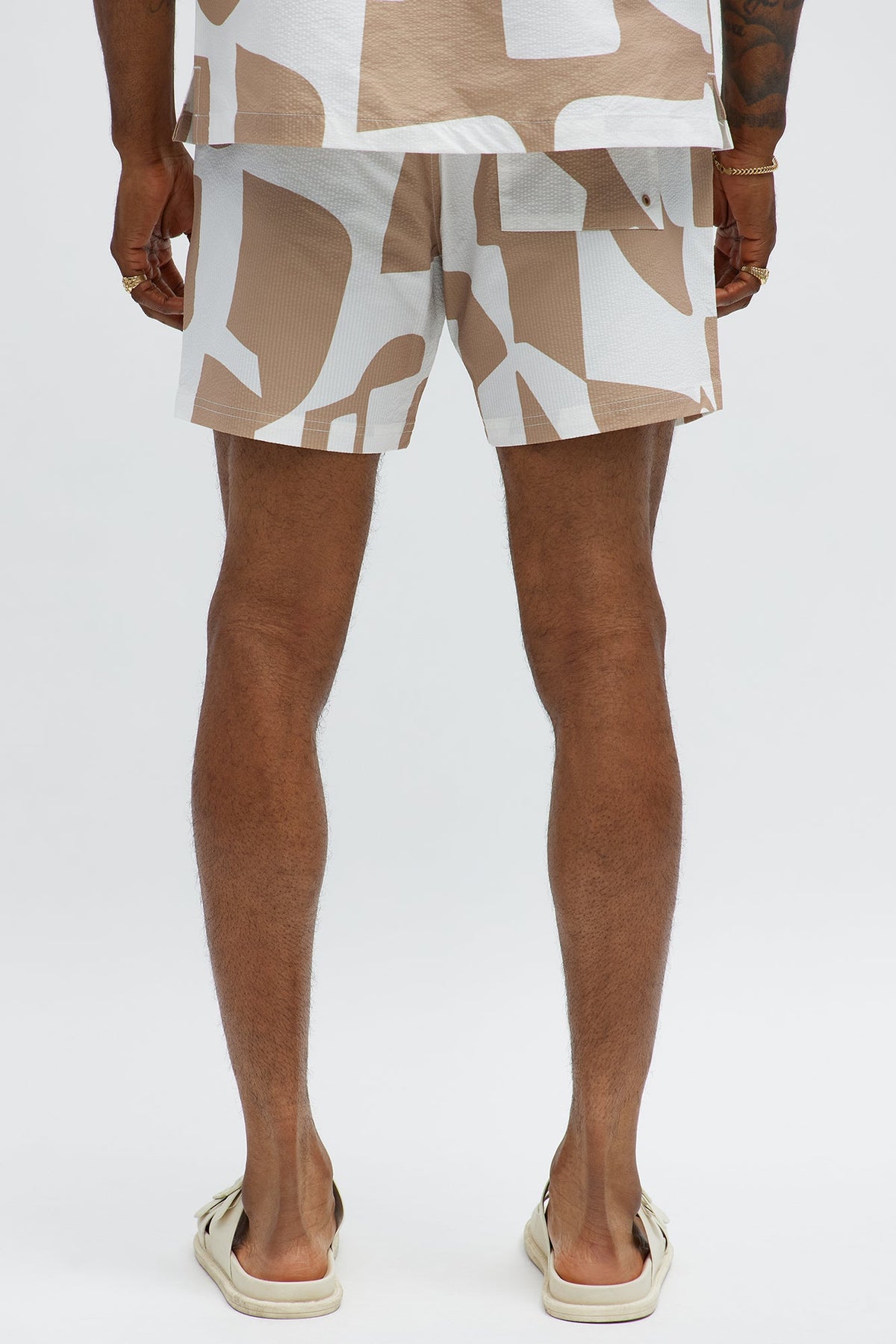Seersucker Abstract Geo Printed Swim Trunk 6″ - Tan/Multi image 4