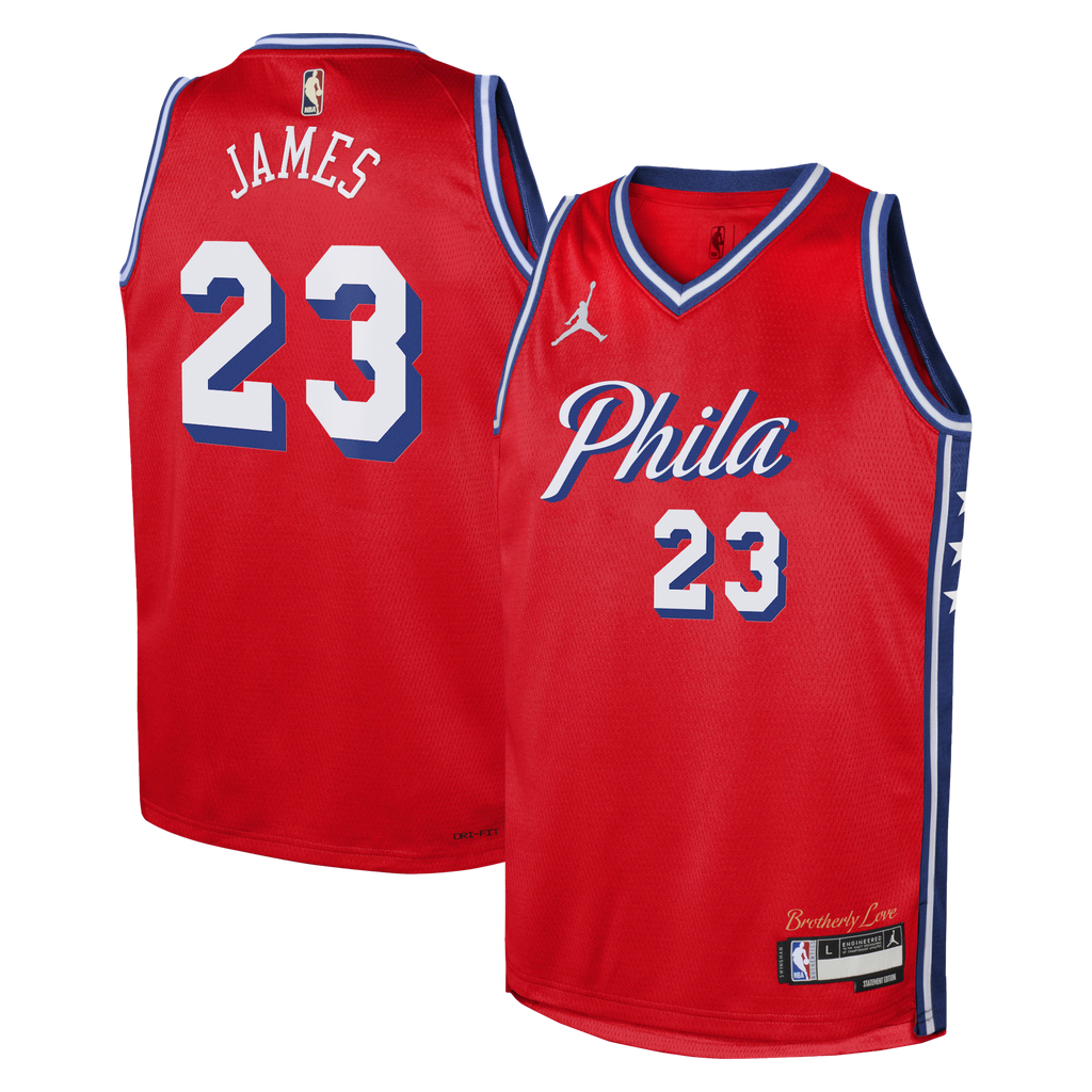 Philadelphia 76ers Jordan Brand Statement Edition Swingman Jersey - Red - Lebron James - Youth - Red - image 2