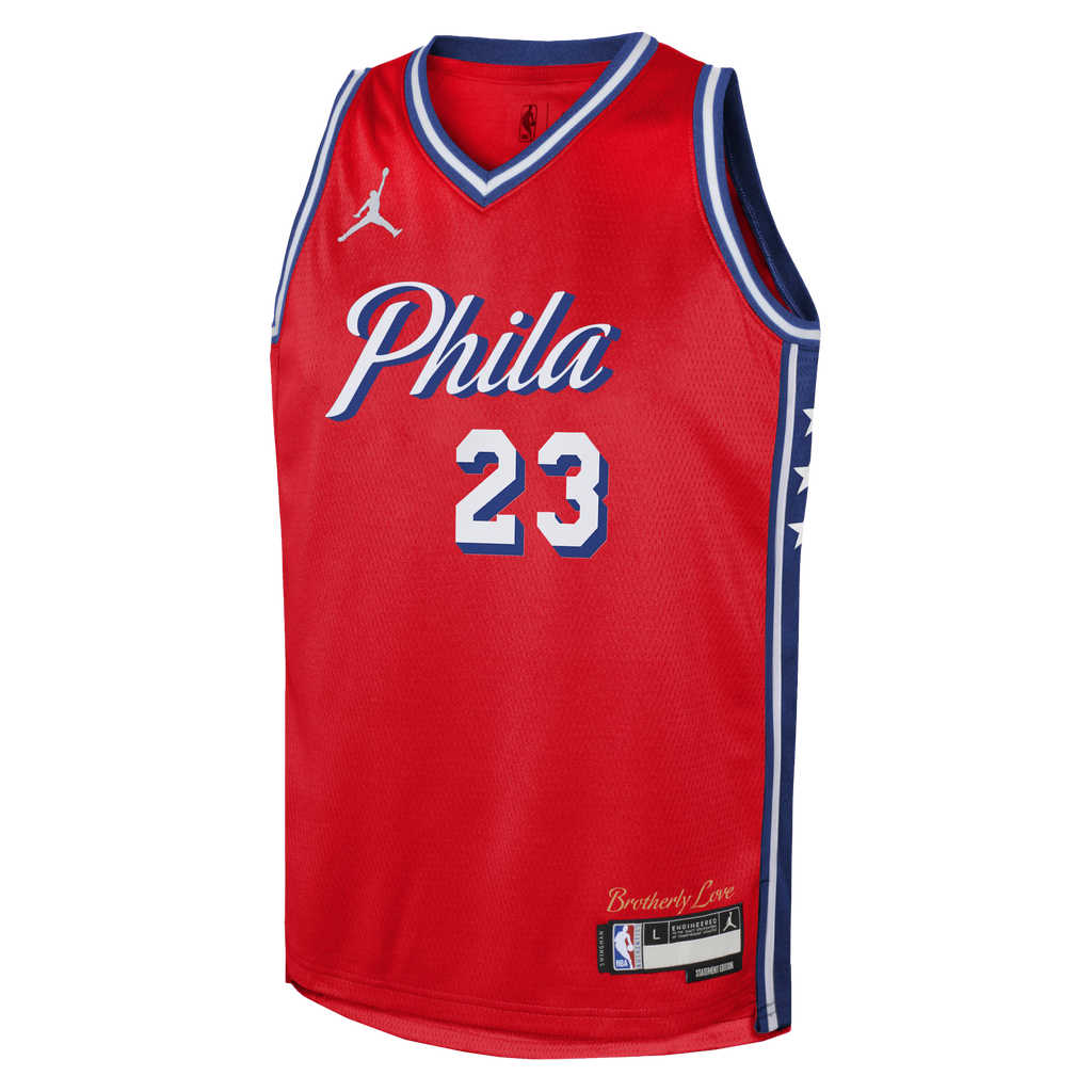 Philadelphia 76ers Jordan Brand Statement Edition Swingman Jersey - Red - Lebron James - Youth - Red - image 3