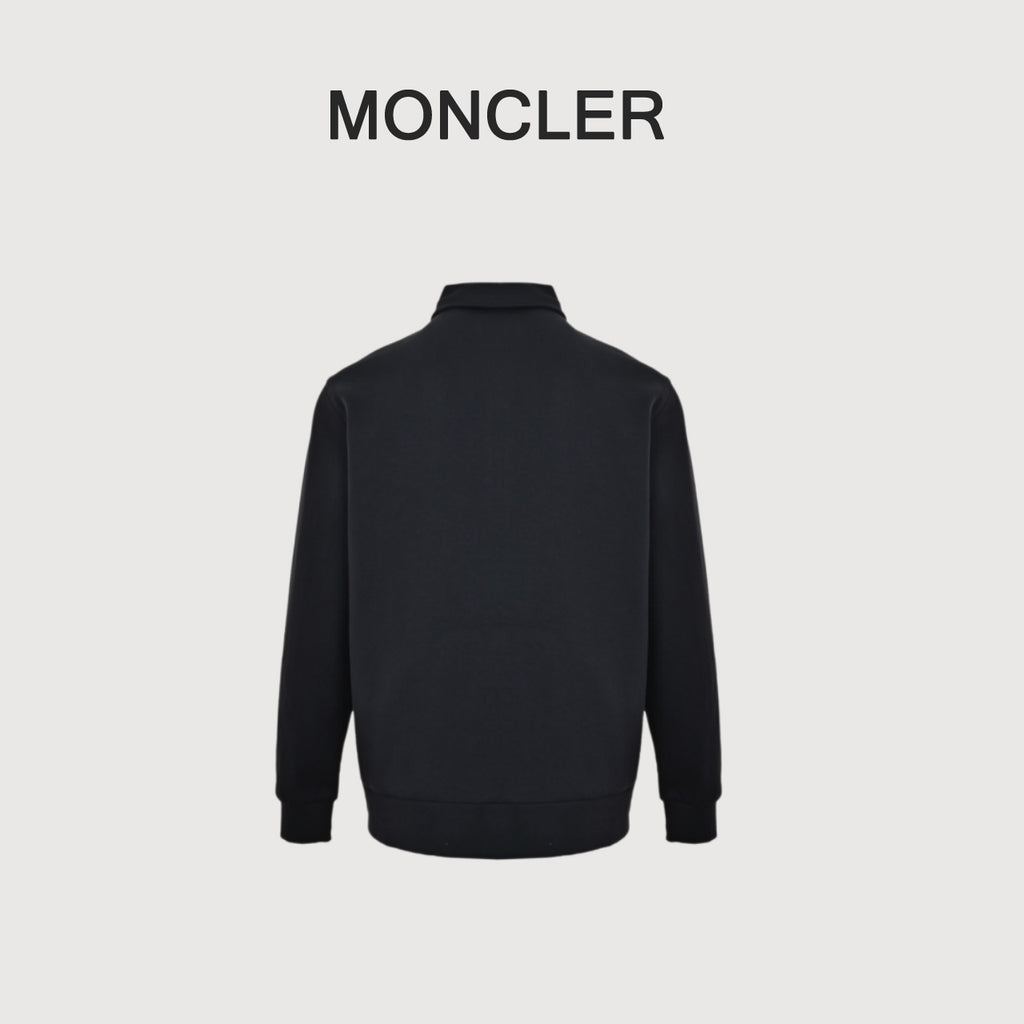 Moncler Leather-Logo Half-Zip Collared Sweatshirt