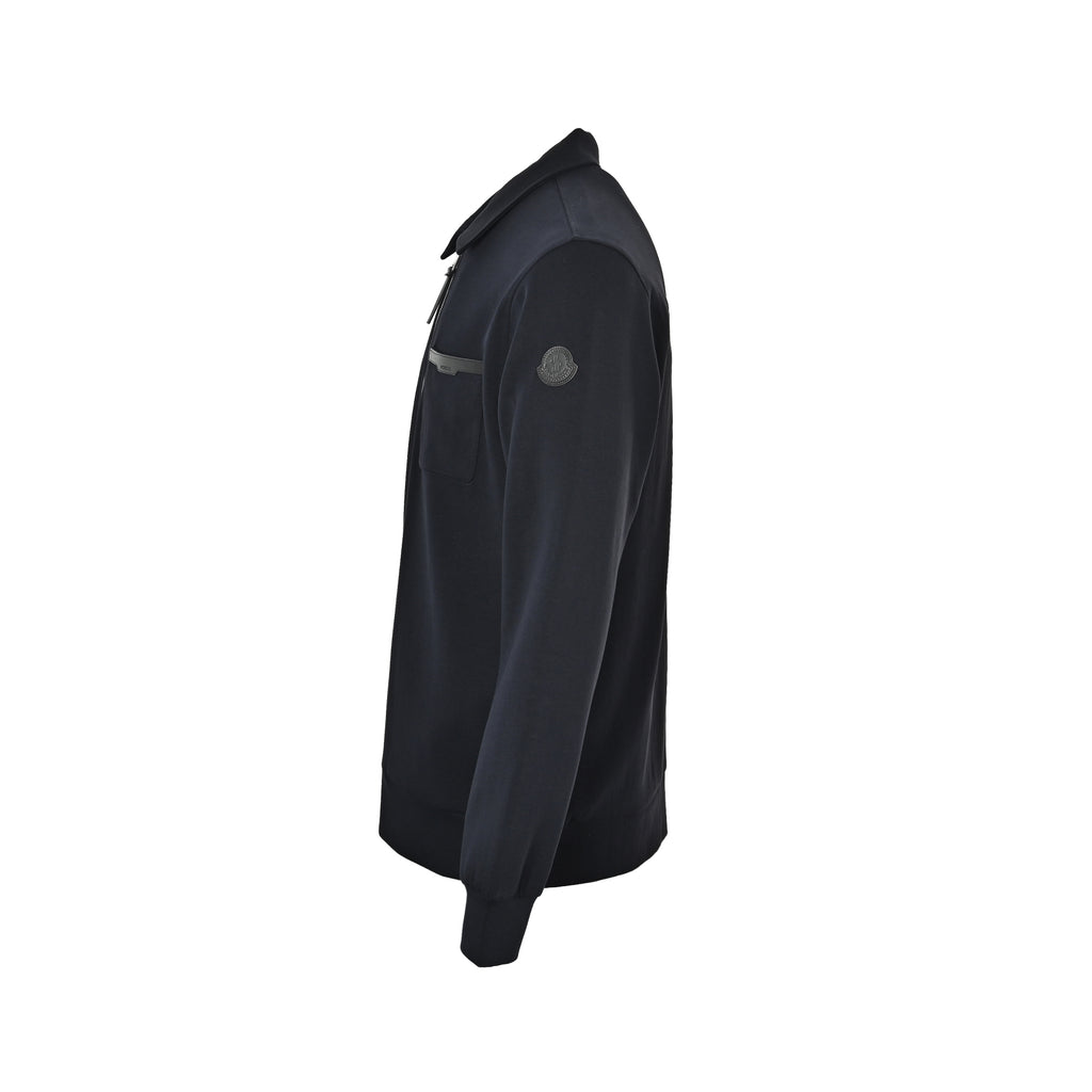 Moncler Leather-Logo Half-Zip Collared Sweatshirt