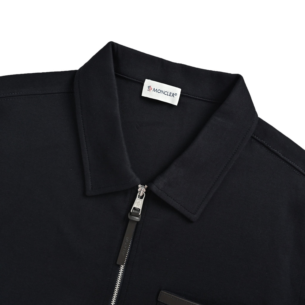 Moncler Leather-Logo Half-Zip Collared Sweatshirt