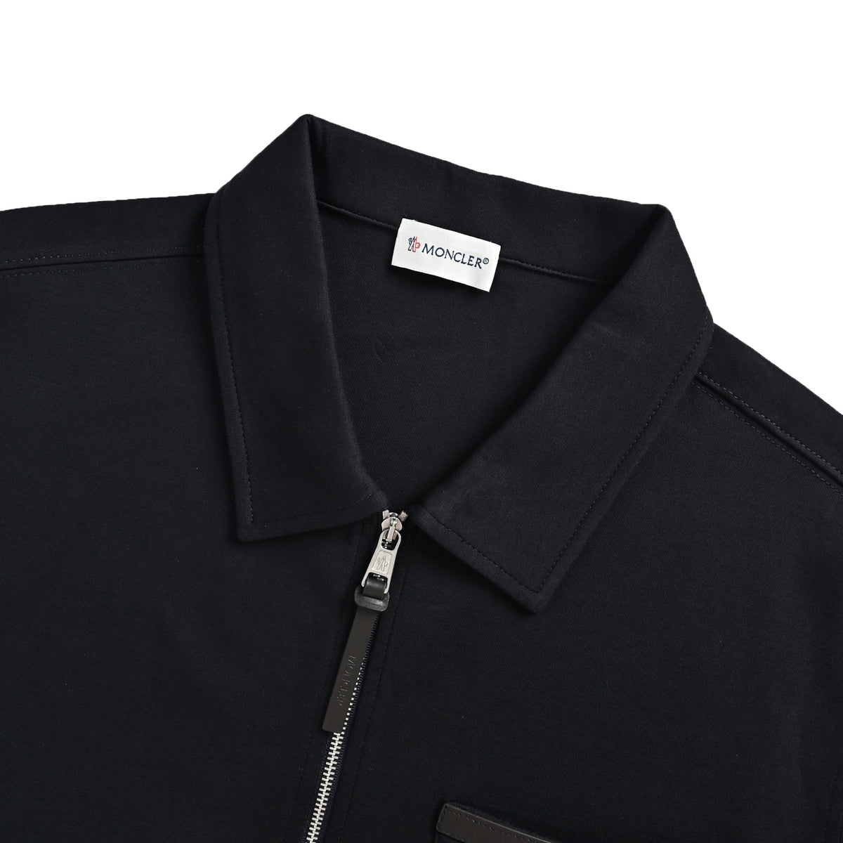 Moncler Leather-Logo Half-Zip Collared Sweatshirt