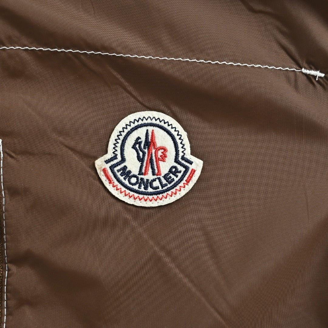 Moncler MC Logo Brown Zip-Pocket Vest with Hidden Hood