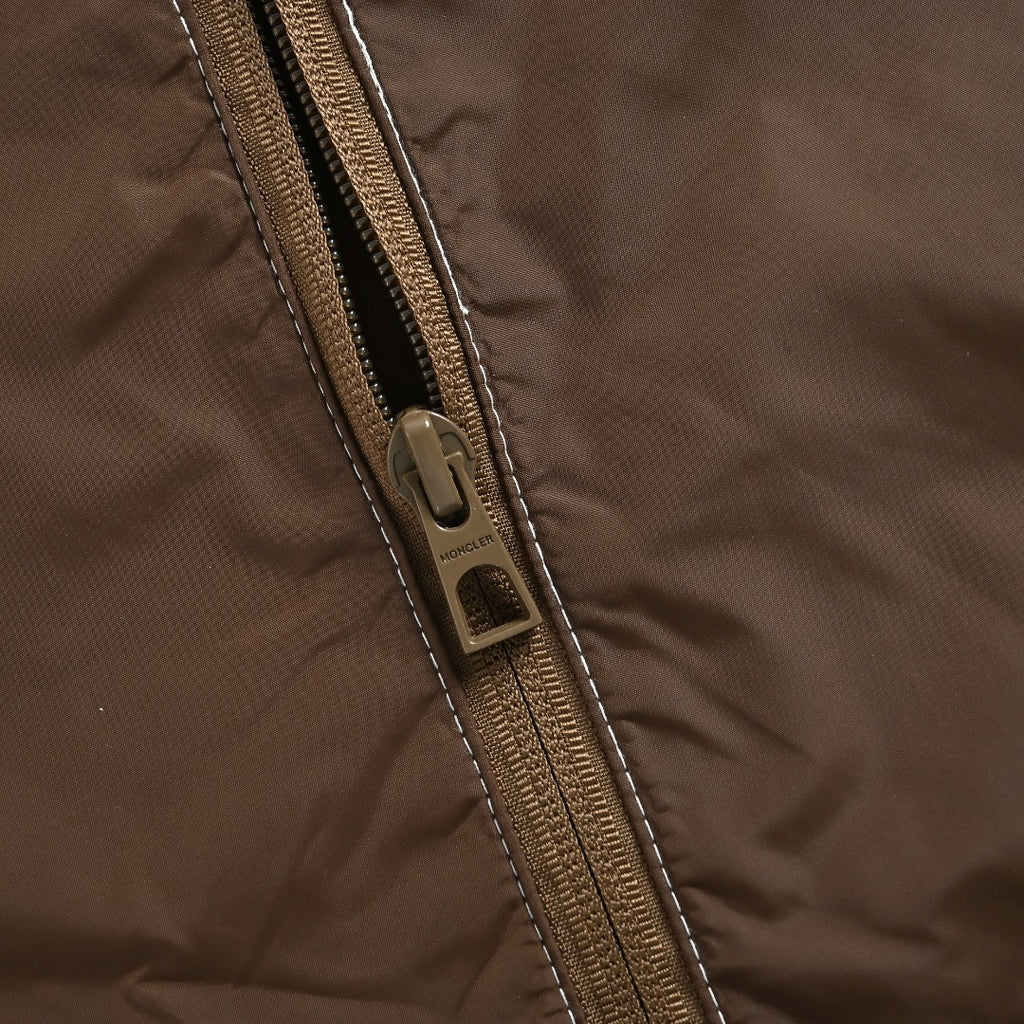 Moncler MC Logo Brown Zip-Pocket Vest with Hidden Hood