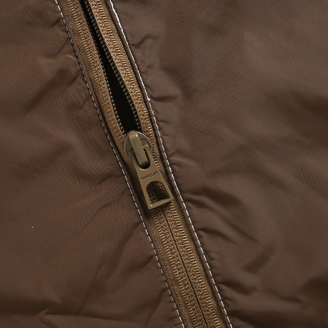 Moncler MC Logo Brown Zip-Pocket Vest with Hidden Hood