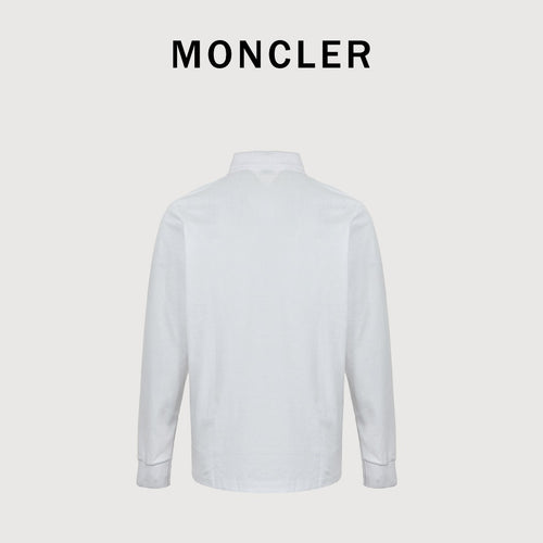Moncler 26SS White Ribbed-Collar Long-Sleeve Polo