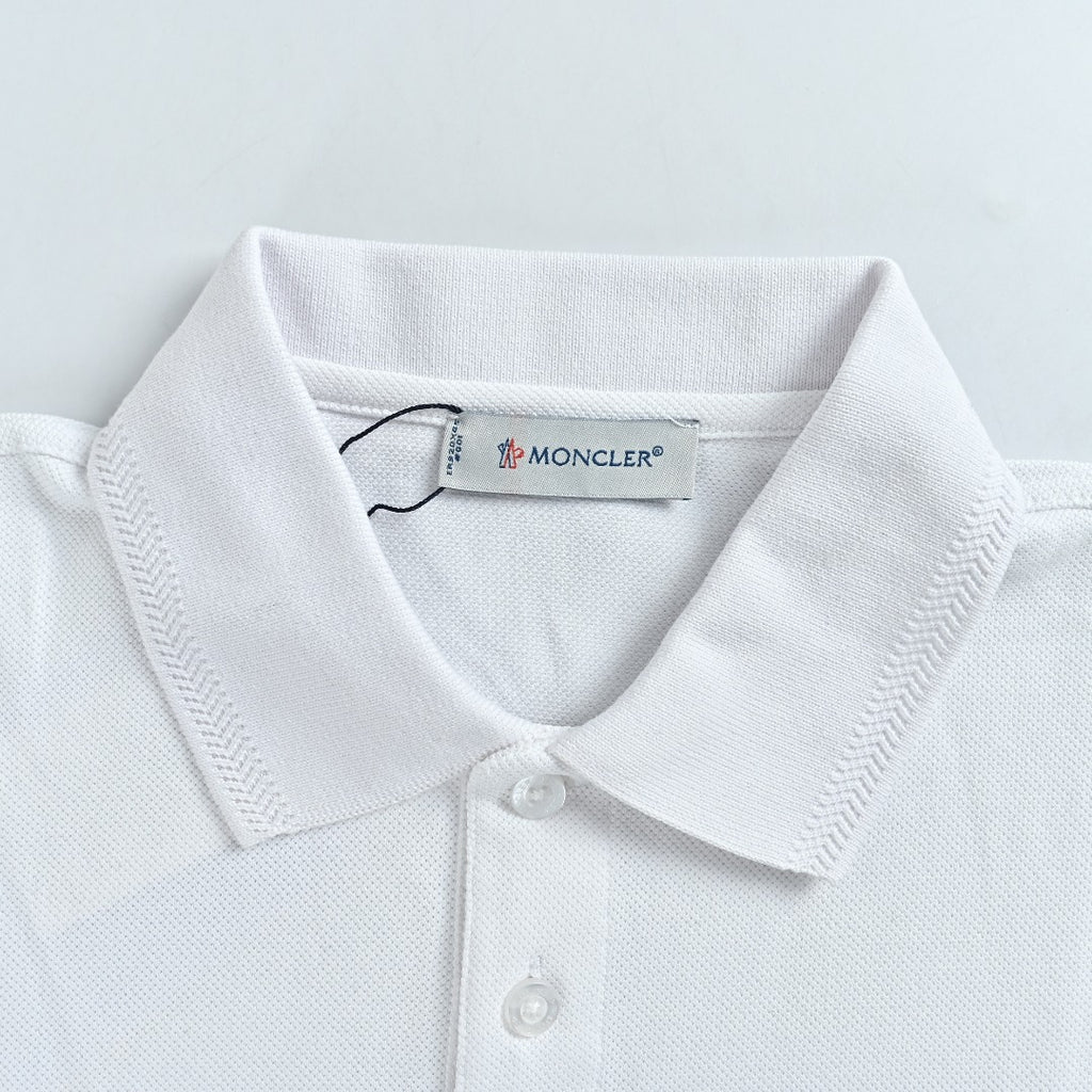Moncler 26SS White Ribbed-Collar Long-Sleeve Polo