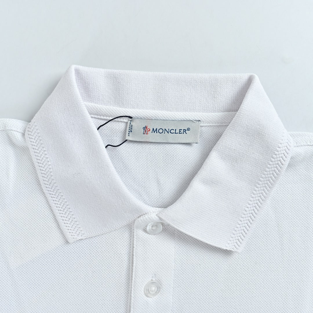 Moncler 26SS White Ribbed-Collar Long-Sleeve Polo