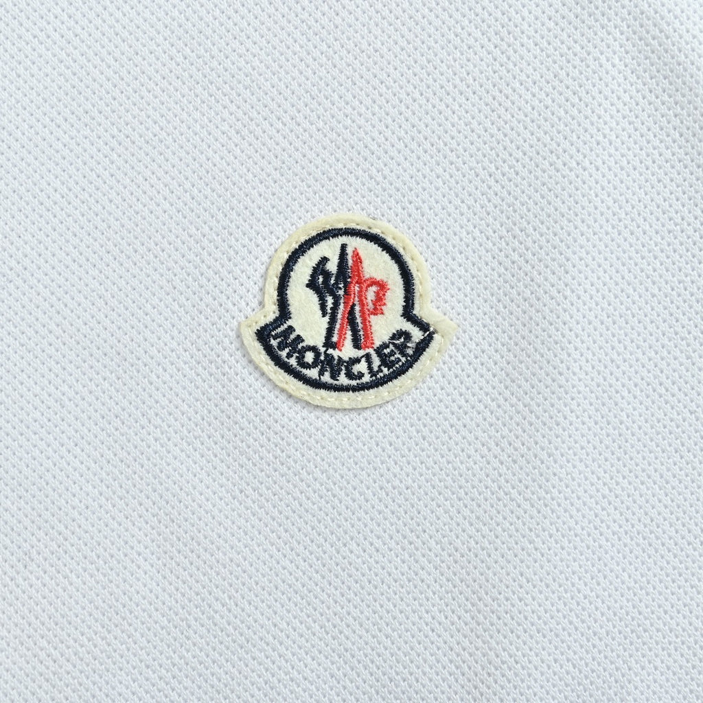 Moncler 26SS White Ribbed-Collar Long-Sleeve Polo