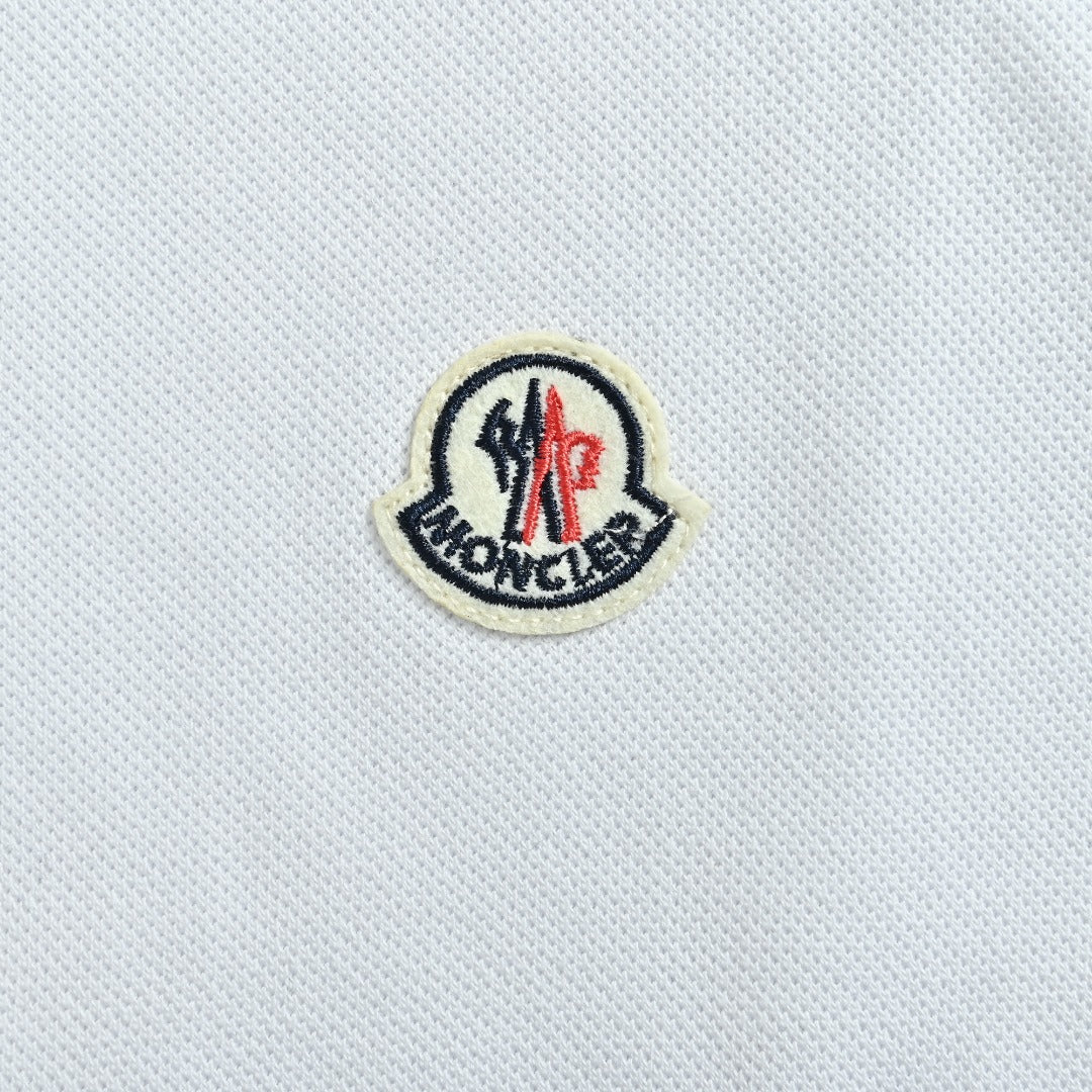 Moncler 26SS White Ribbed-Collar Long-Sleeve Polo