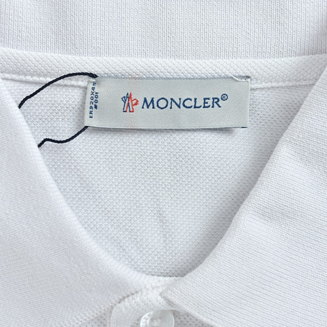 Moncler 26SS White Ribbed-Collar Long-Sleeve Polo