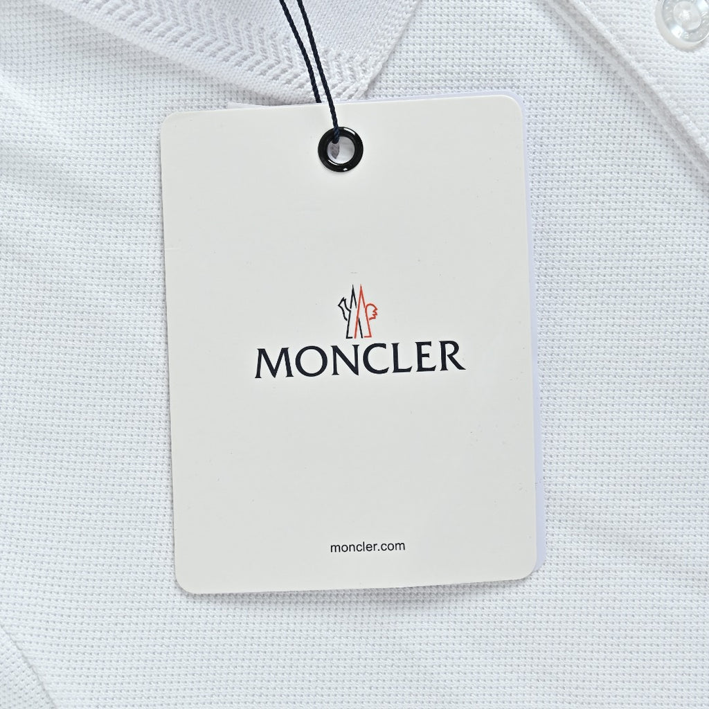 Moncler 26SS White Ribbed-Collar Long-Sleeve Polo