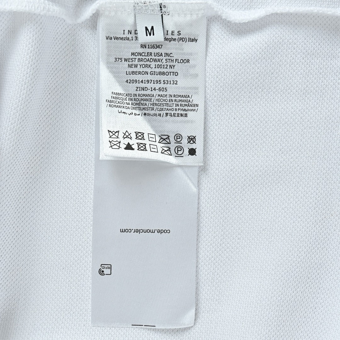 Moncler 26SS White Ribbed-Collar Long-Sleeve Polo