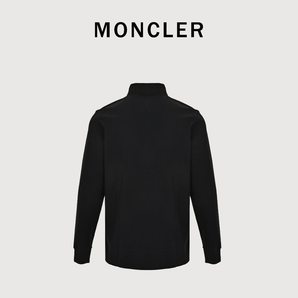 Moncler 26SS Black Ribbed-Collar Long-Sleeve Polo