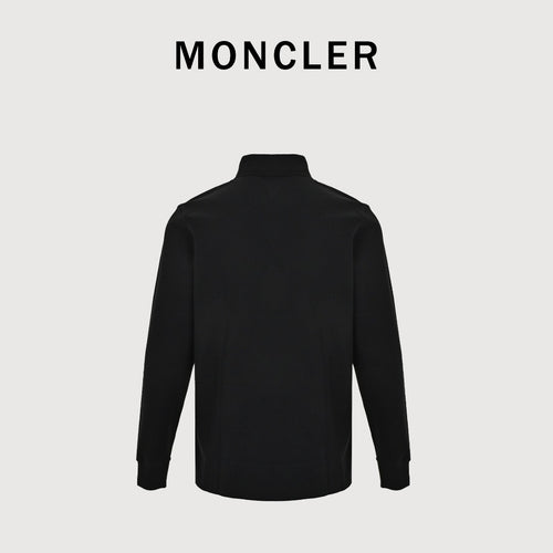 Moncler 26SS Black Ribbed-Collar Long-Sleeve Polo