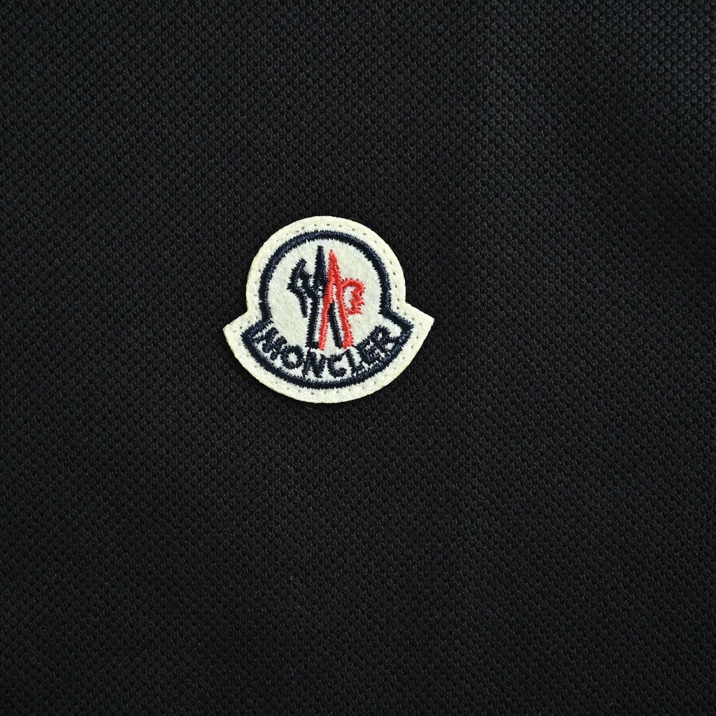 Moncler 26SS Black Ribbed-Collar Long-Sleeve Polo