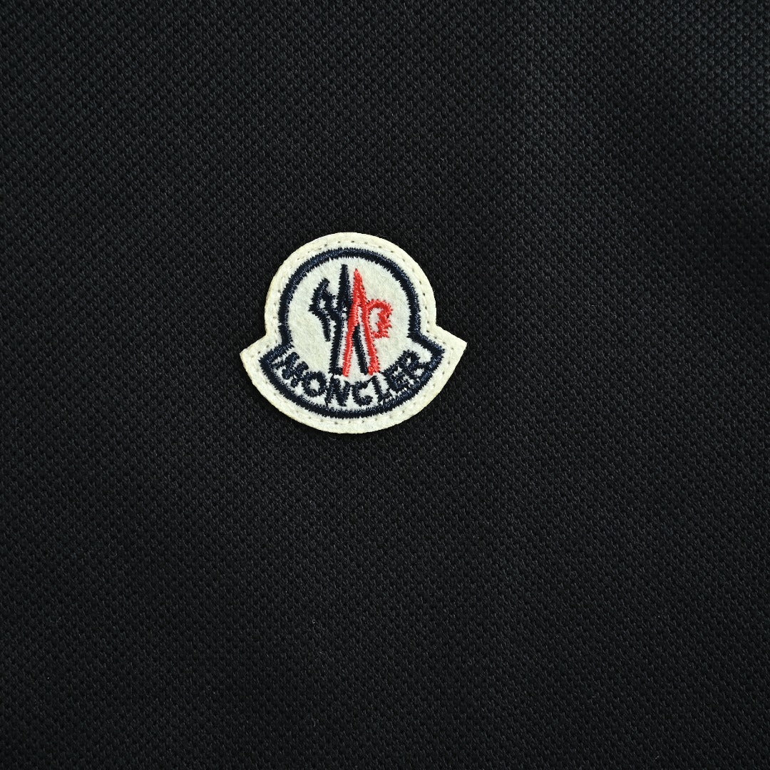Moncler 26SS Black Ribbed-Collar Long-Sleeve Polo
