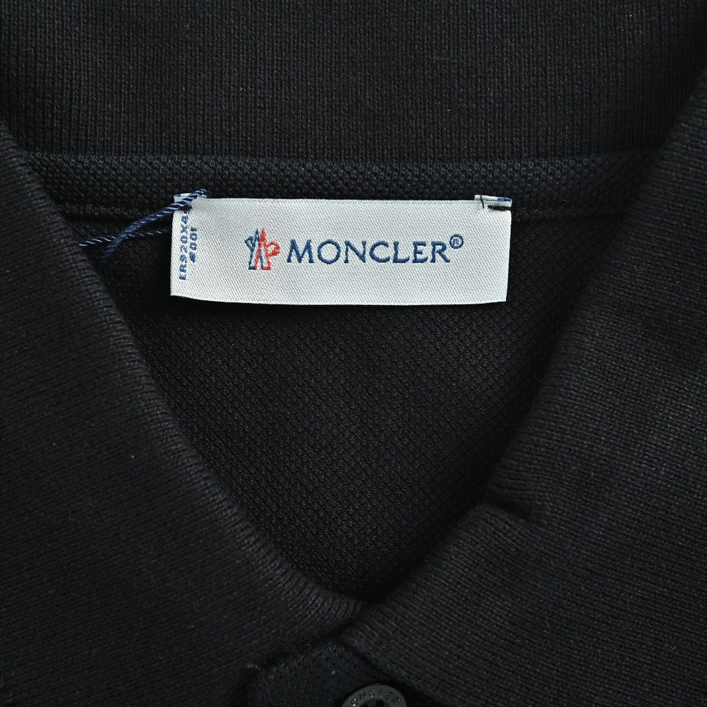Moncler 26SS Black Ribbed-Collar Long-Sleeve Polo