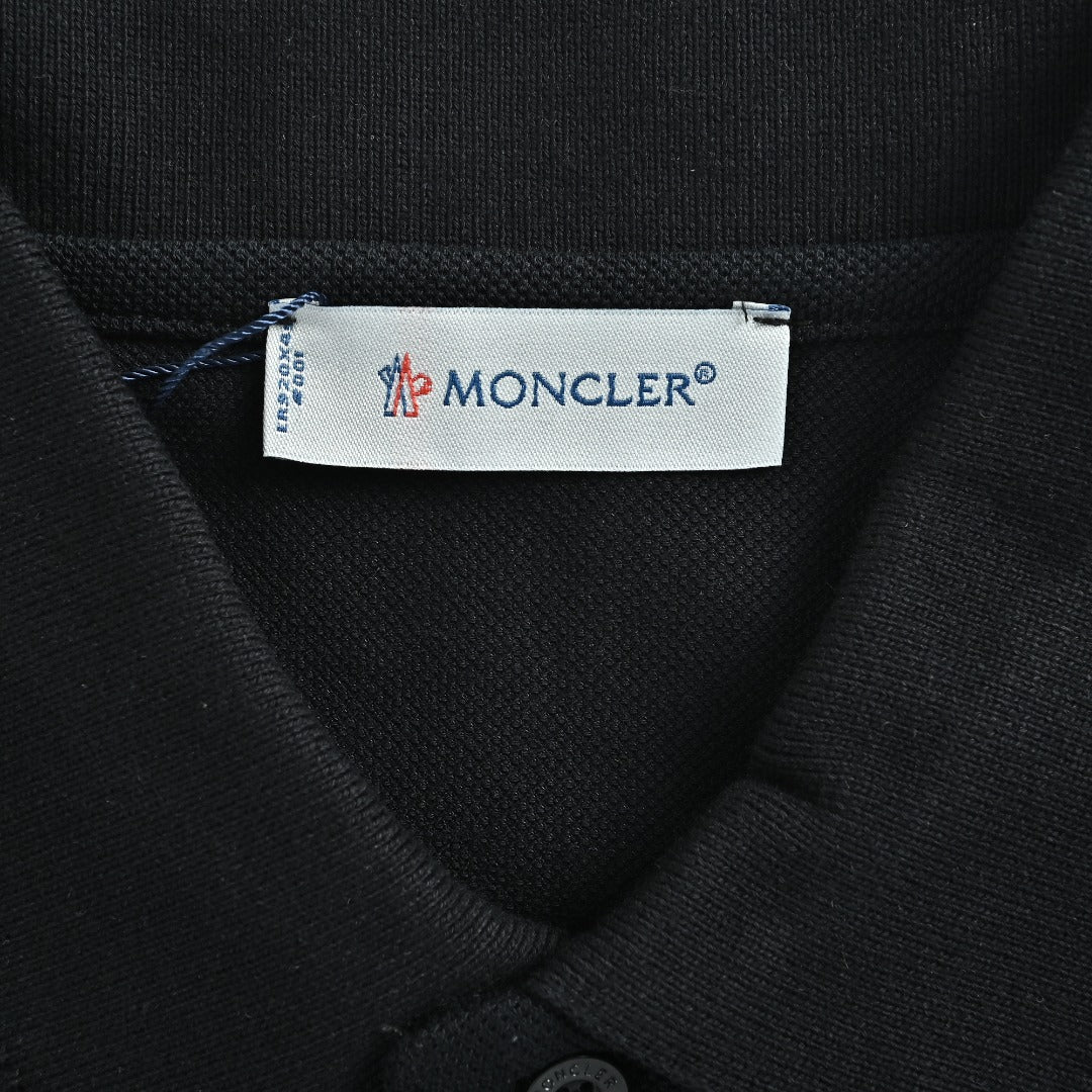 Moncler 26SS Black Ribbed-Collar Long-Sleeve Polo