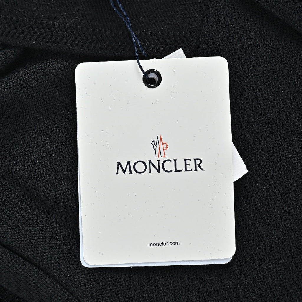Moncler 26SS Black Ribbed-Collar Long-Sleeve Polo