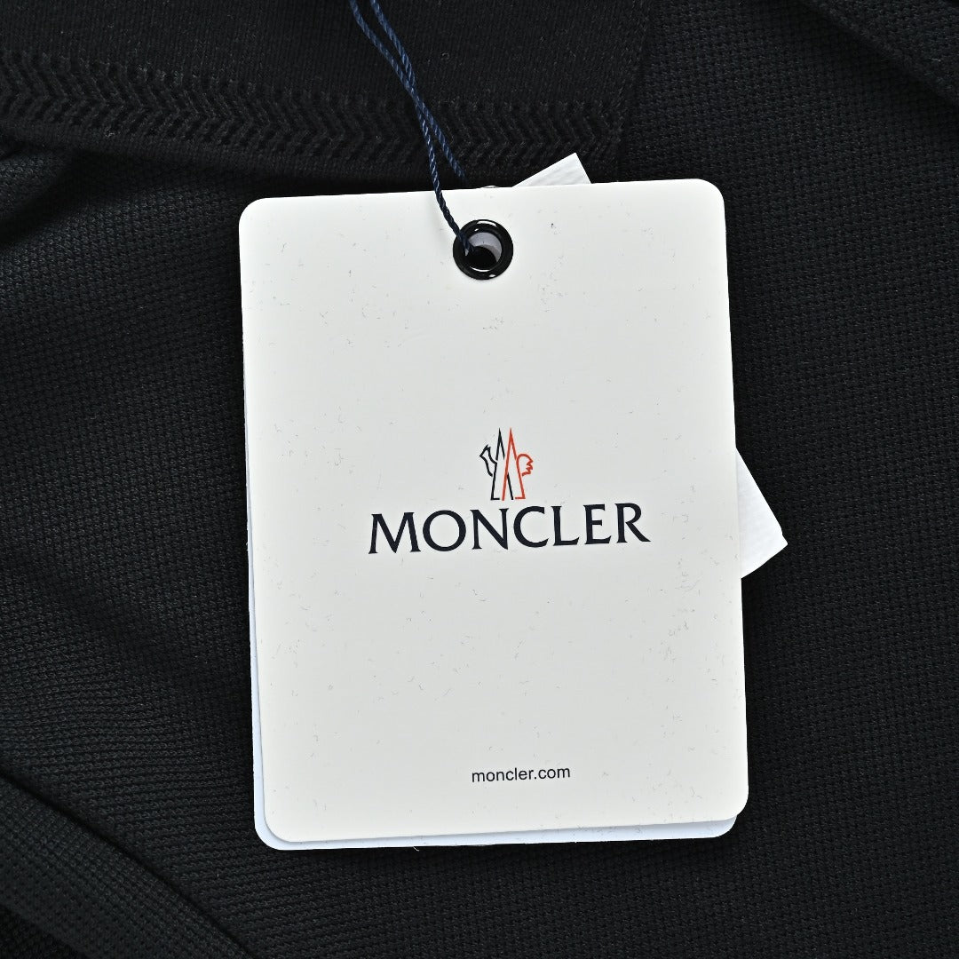Moncler 26SS Black Ribbed-Collar Long-Sleeve Polo