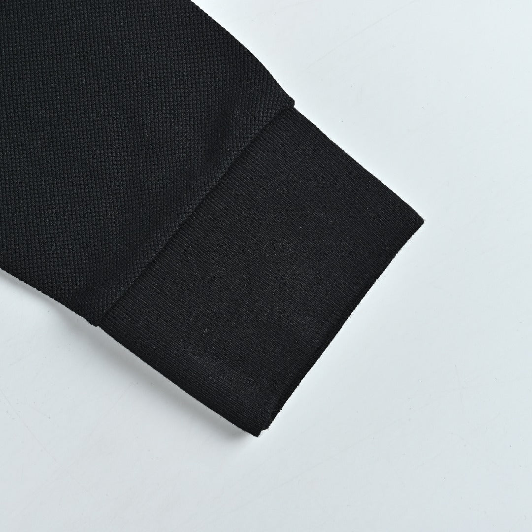 Moncler 26SS Black Ribbed-Collar Long-Sleeve Polo