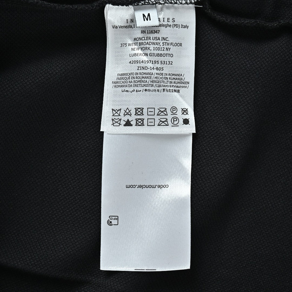 Moncler 26SS Black Ribbed-Collar Long-Sleeve Polo