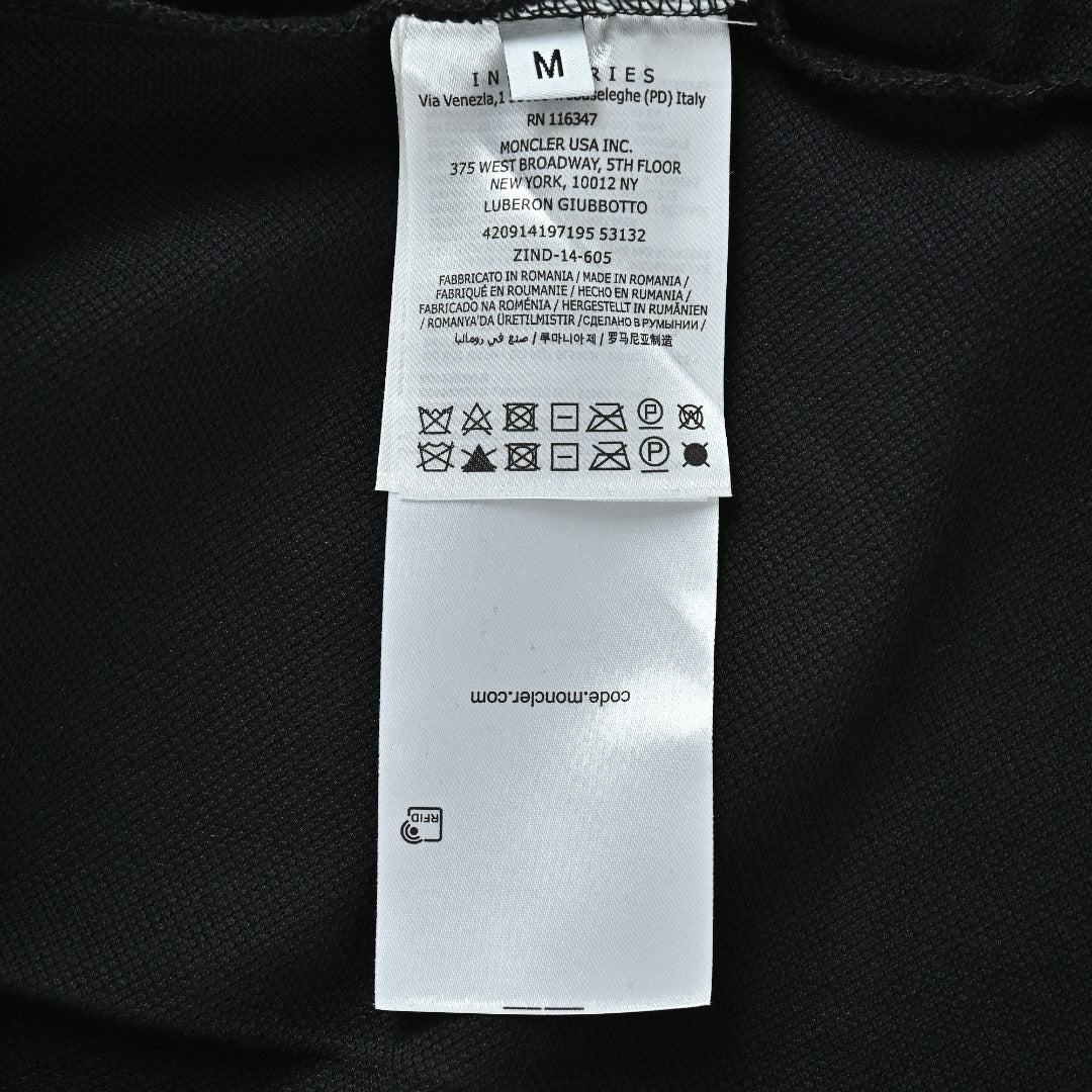Moncler 26SS Black Ribbed-Collar Long-Sleeve Polo