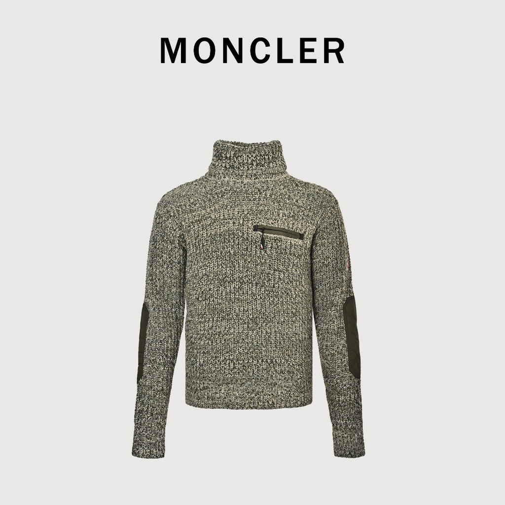 Moncler MC Embroidered High-Neck Contrast-Sleeve Sweater