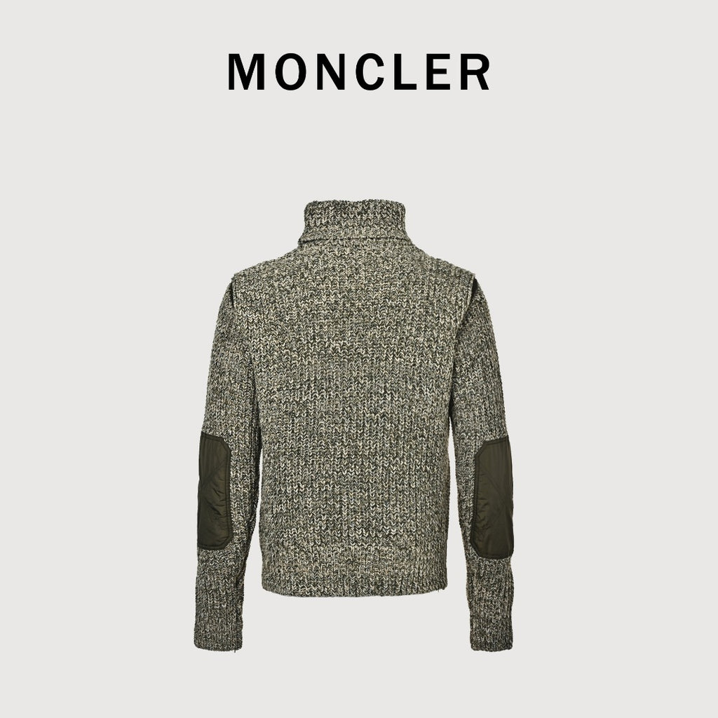 Moncler MC Embroidered High-Neck Contrast-Sleeve Sweater