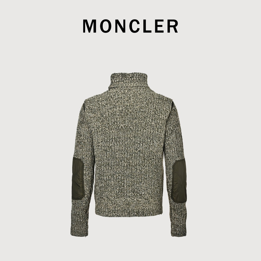 Moncler MC Embroidered High-Neck Contrast-Sleeve Sweater