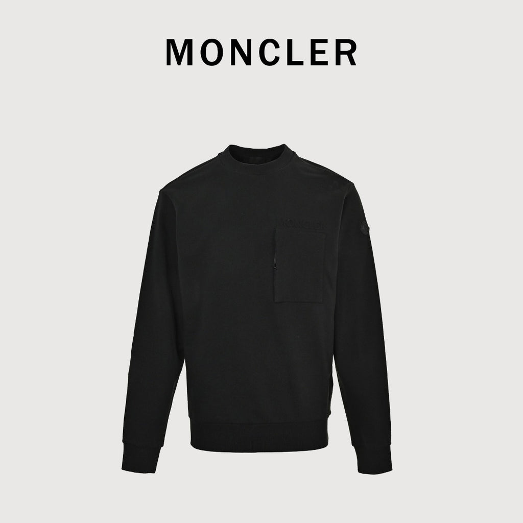 Moncler MC Black Crewneck Sweatshirt with Embossed Pocket