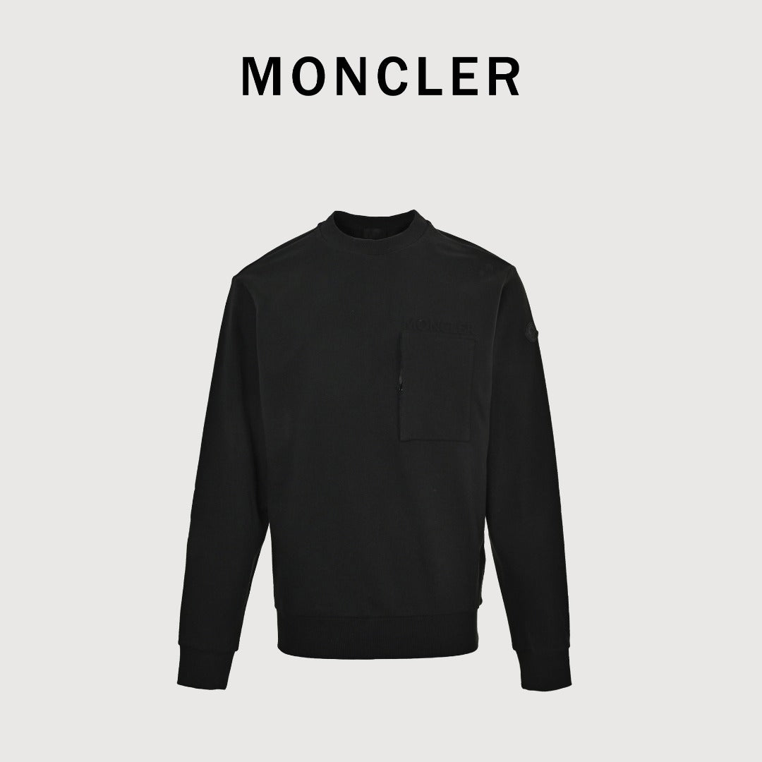 Moncler MC Black Crewneck Sweatshirt with Embossed Pocket
