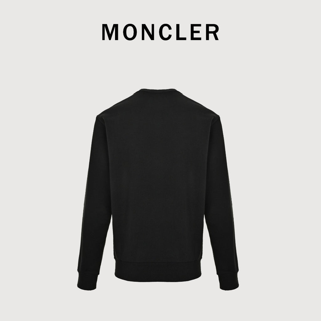 Moncler MC Black Crewneck Sweatshirt with Embossed Pocket
