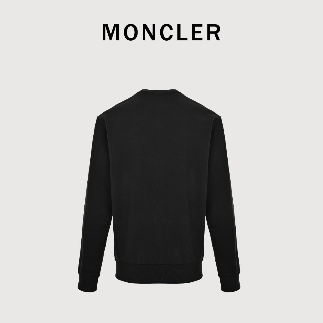 Moncler MC Black Crewneck Sweatshirt with Embossed Pocket
