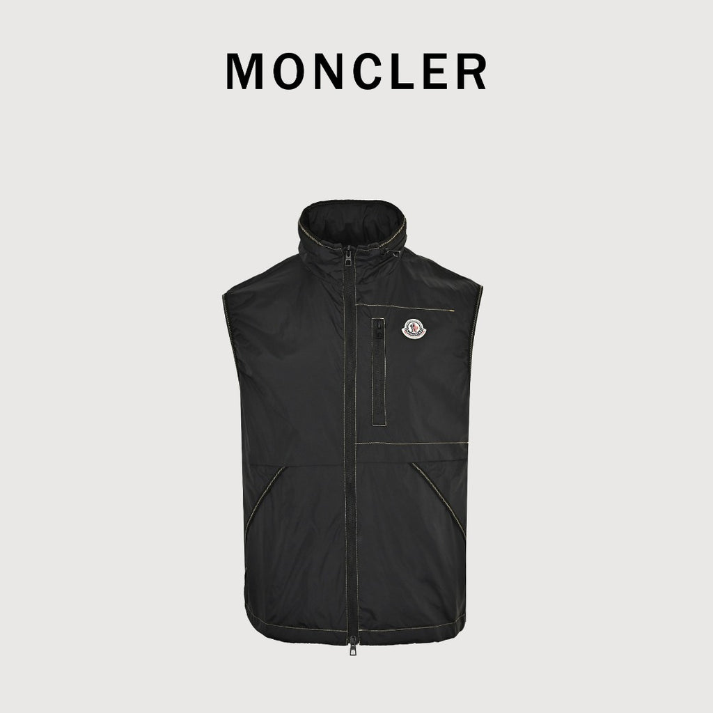 Moncler MC Black Zip-Pocket Vest with Hidden Hood