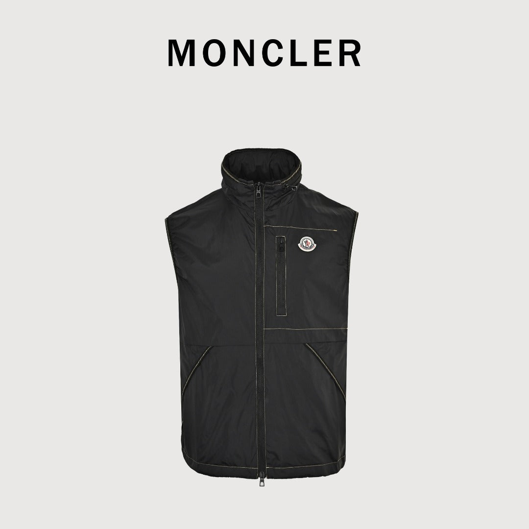 Moncler MC Black Zip-Pocket Vest with Hidden Hood
