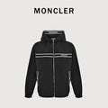 Moncler Black Hooded Zip Jacket with Logo Tape Trim
