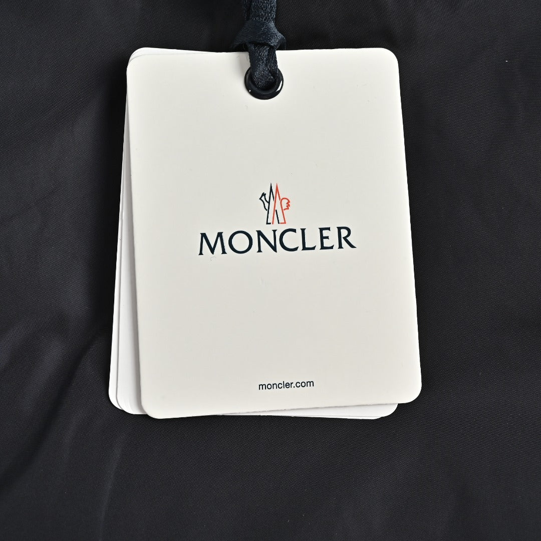 Moncler Black Hooded Zip Jacket with Logo Tape Trim