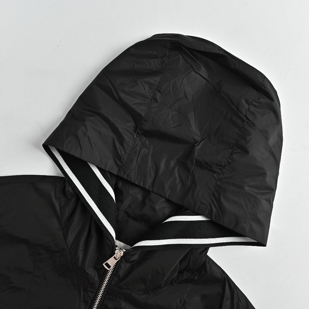 Moncler Black Hooded Zip Jacket with Logo Tape Trim