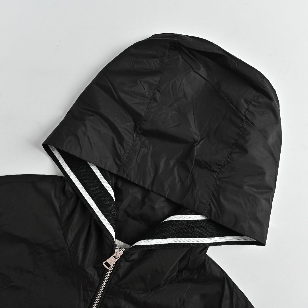 Moncler Black Hooded Zip Jacket with Logo Tape Trim