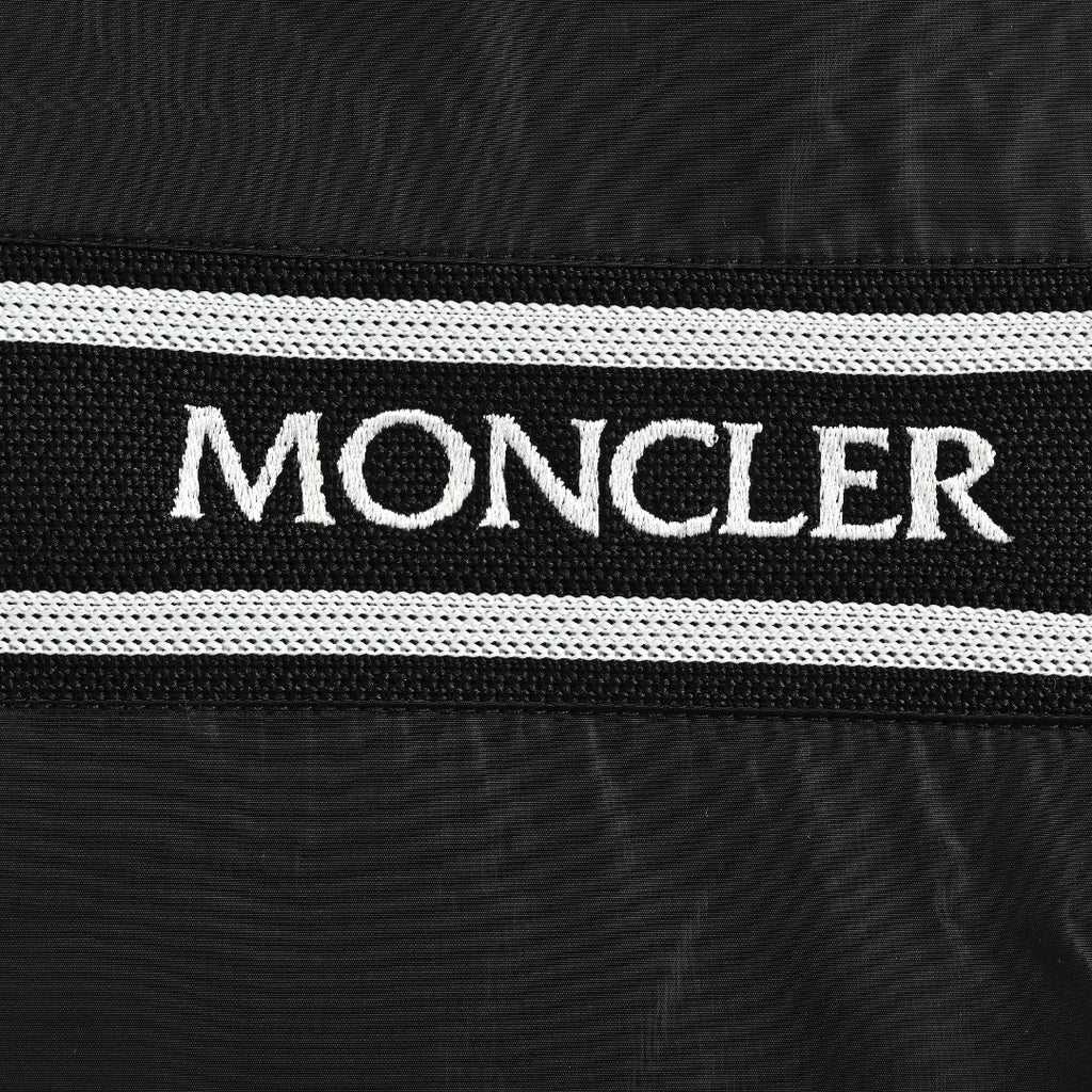 Moncler Black Hooded Zip Jacket with Logo Tape Trim