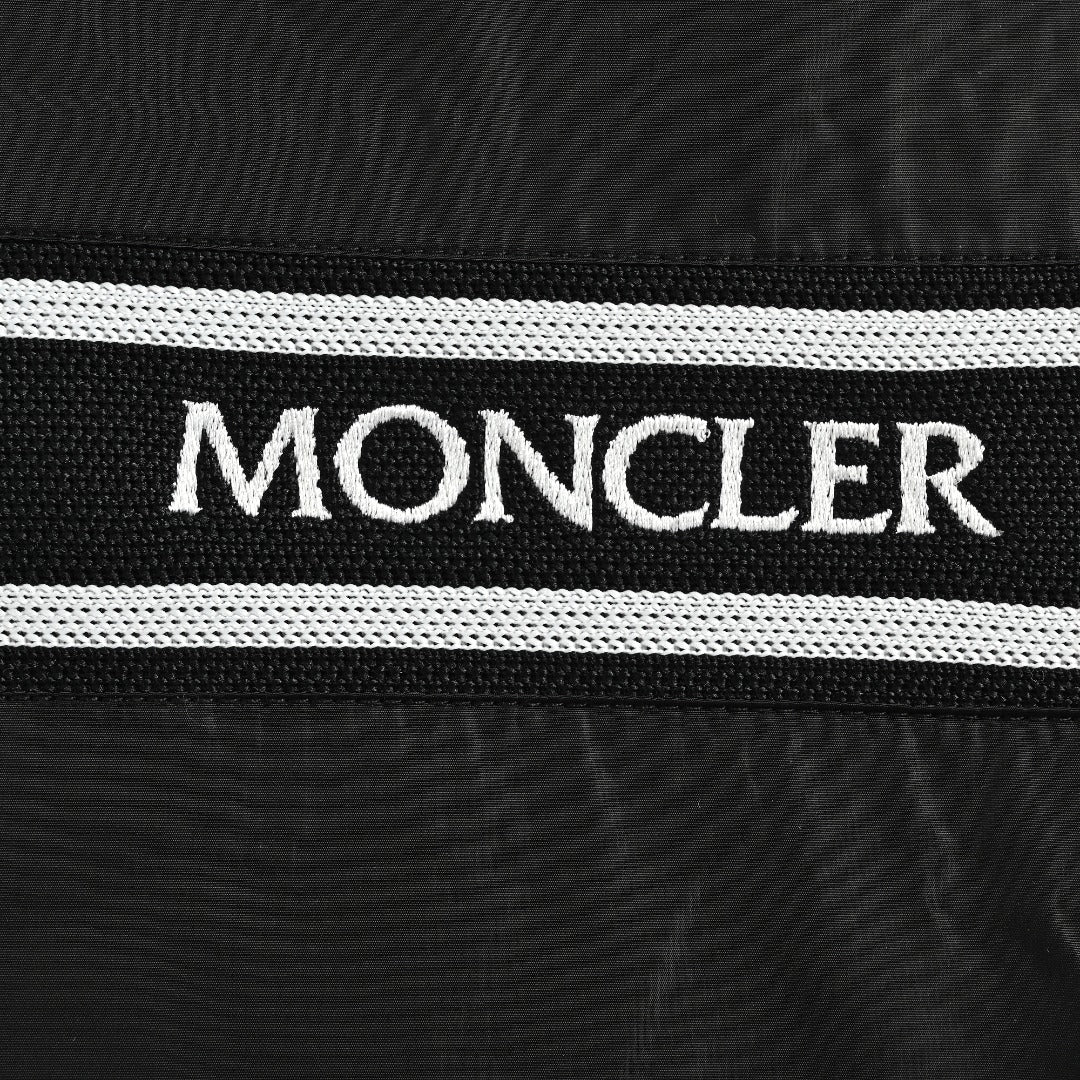 Moncler Black Hooded Zip Jacket with Logo Tape Trim