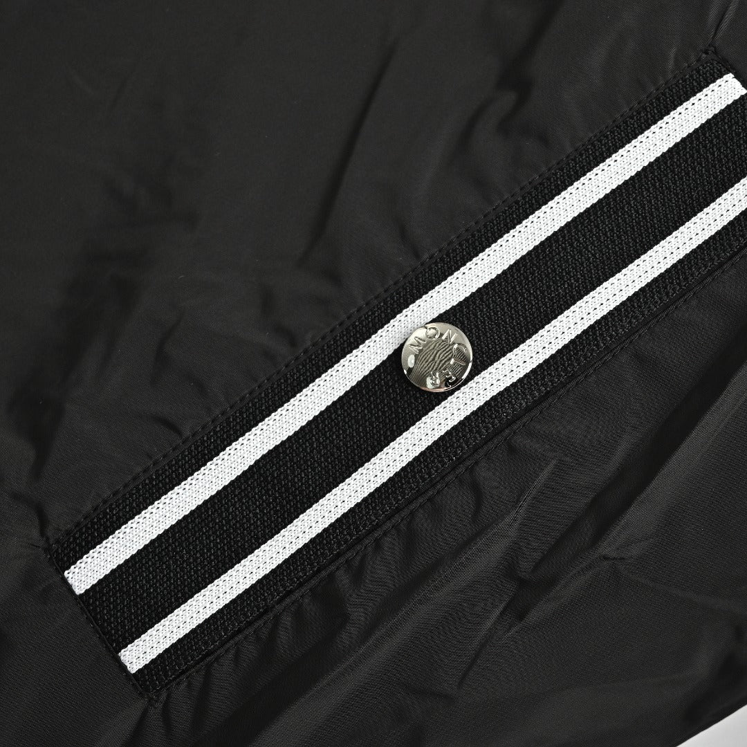 Moncler Black Hooded Zip Jacket with Logo Tape Trim