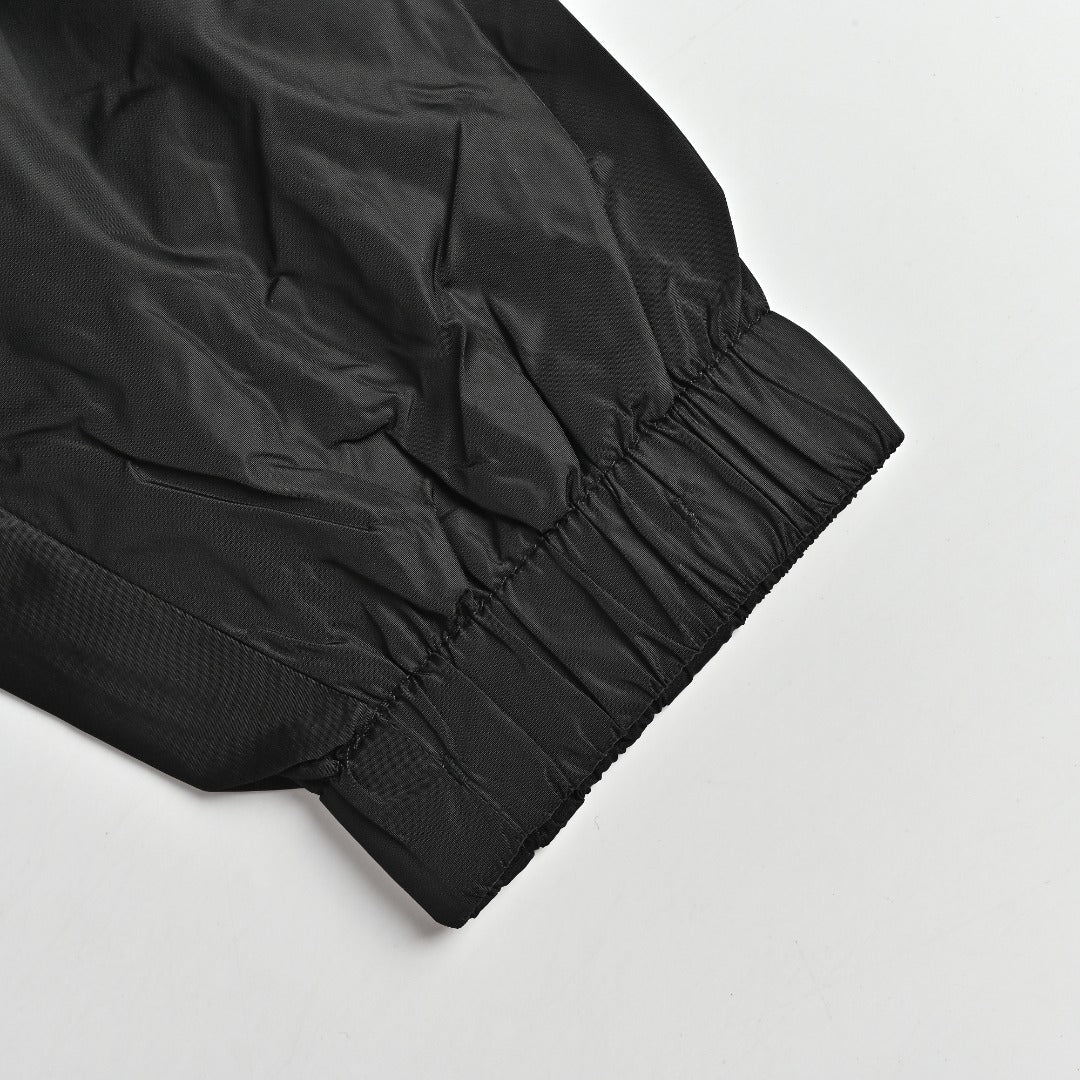 Moncler Black Hooded Zip Jacket with Logo Tape Trim