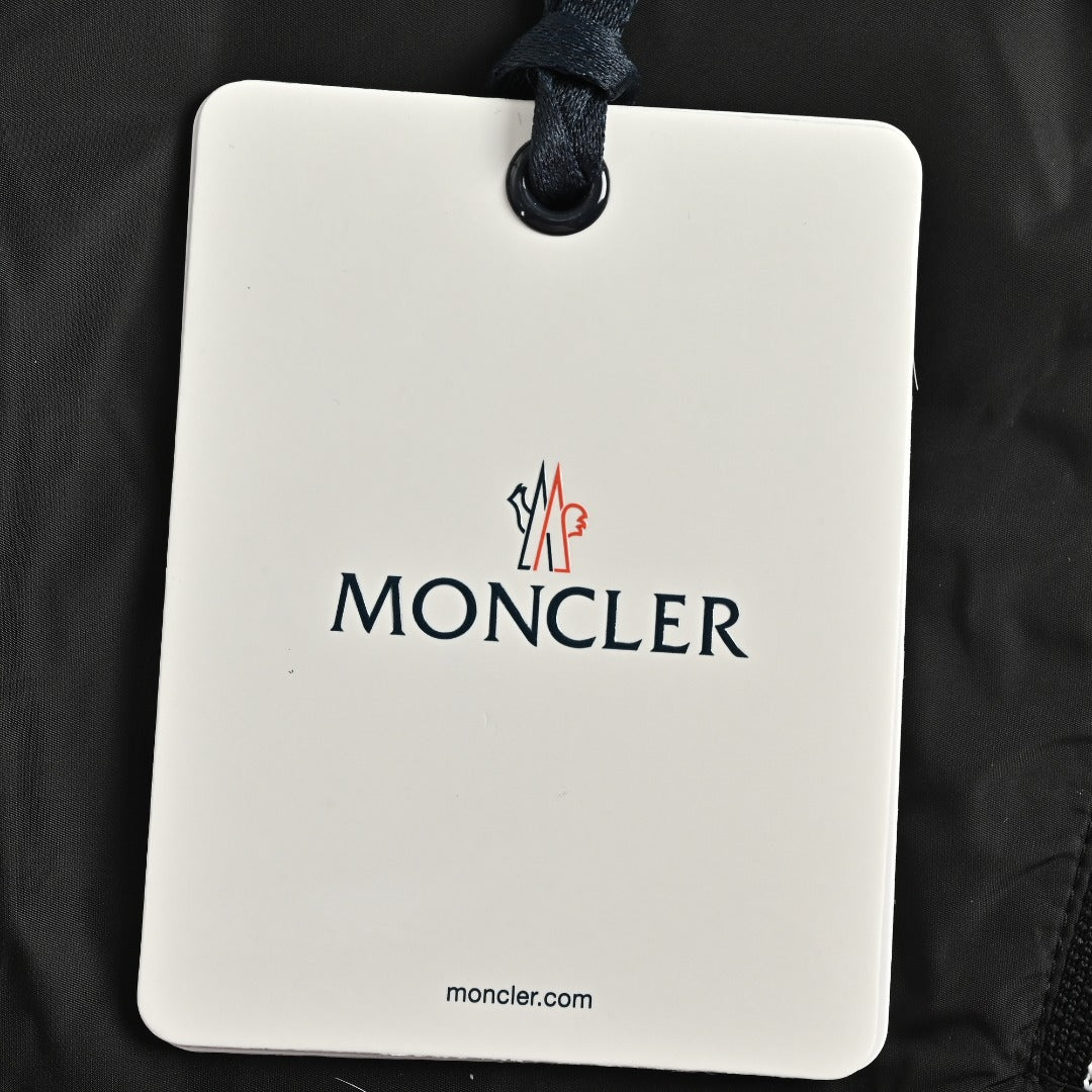 Moncler Black Hooded Zip Jacket with Logo Tape Trim