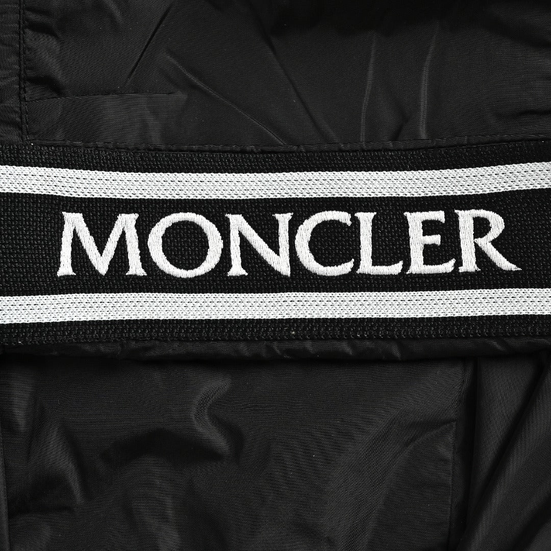 Moncler Black Hooded Zip Jacket with Logo Tape Trim