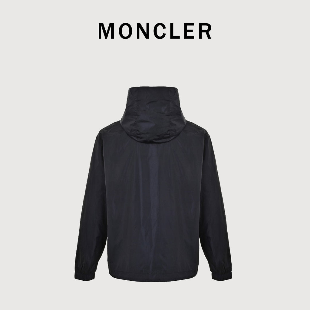 Moncler Navy Hooded Zip Jacket with Logo Tape Trim